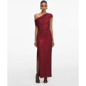 Self-Portrait Burgundy Rhinestone Drape Midi Dress US 6